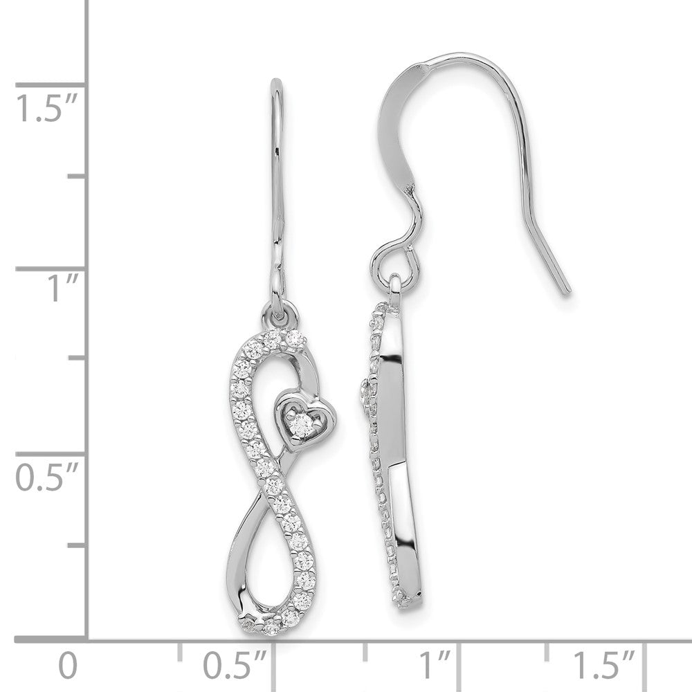 Sterling Silver Polished CZ Infinity Heart Dangle Earrings
