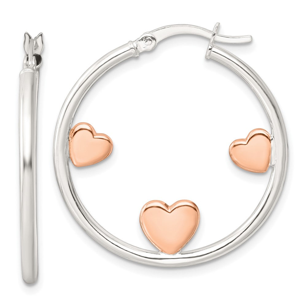 Sterling Silver and Rose-tone Hearts Hoop Earrings