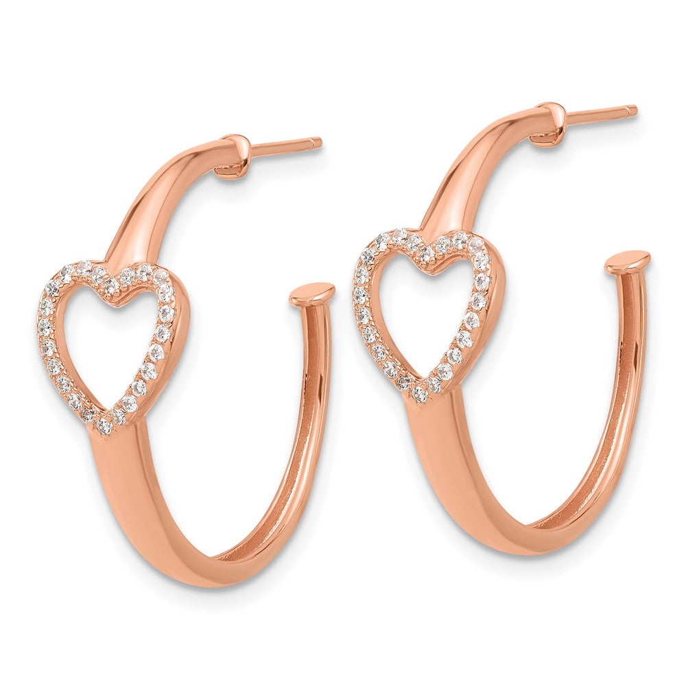 Rose Gold-plated Sterling Silver CZ Heart Post Hoop Earrings