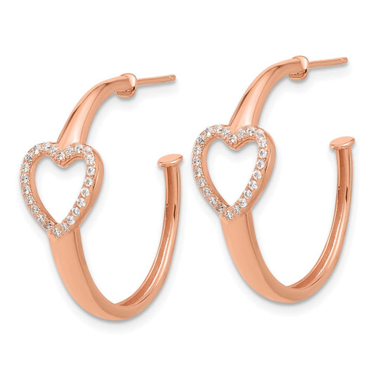 Rose Gold-plated Sterling Silver CZ Heart Post Hoop Earrings