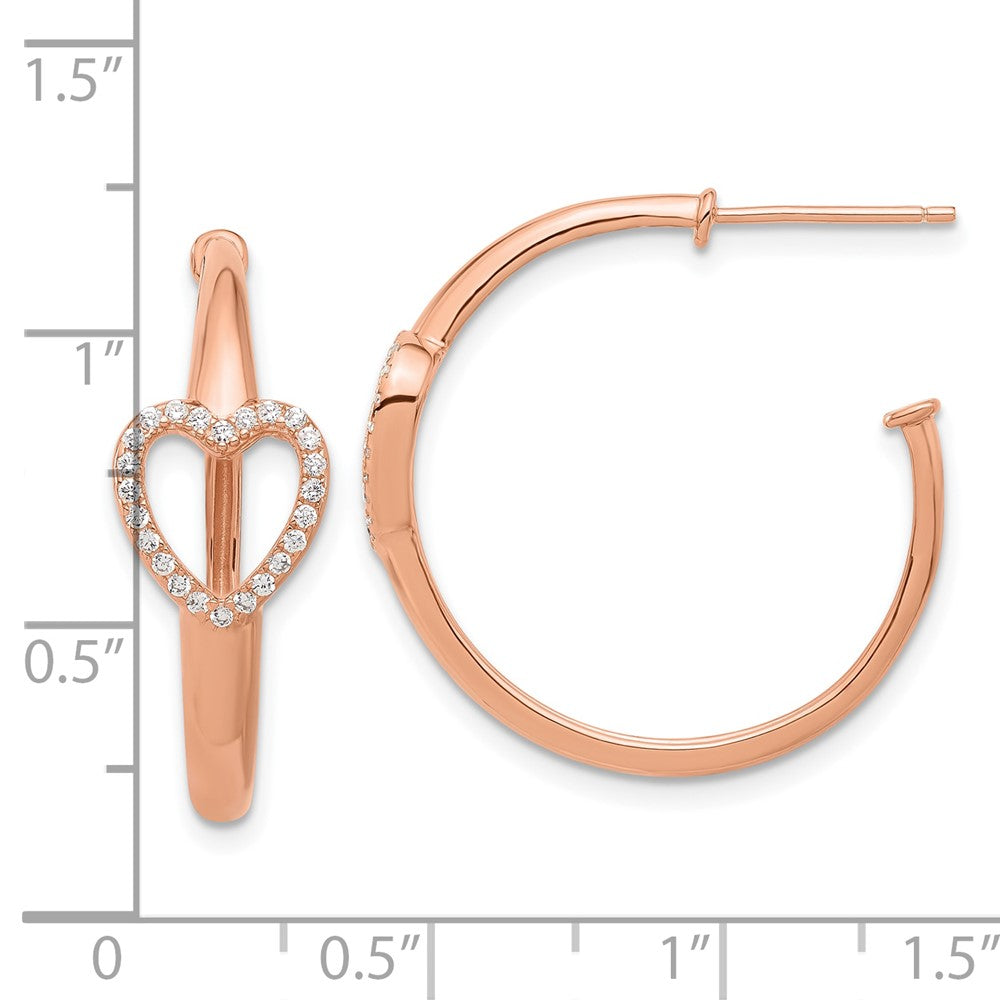 Rose Gold-plated Sterling Silver CZ Heart Post Hoop Earrings