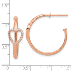 Rose Gold-plated Sterling Silver CZ Heart Post Hoop Earrings