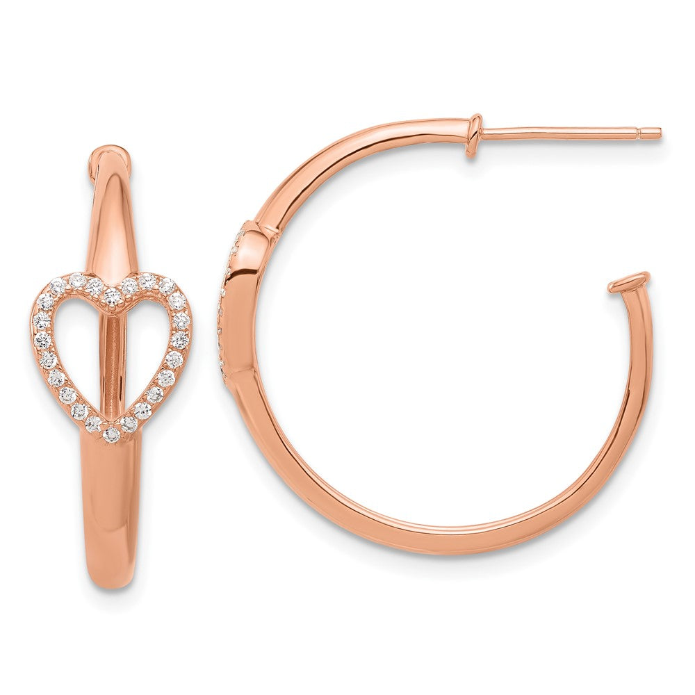 Rose Gold-plated Sterling Silver CZ Heart Post Hoop Earrings