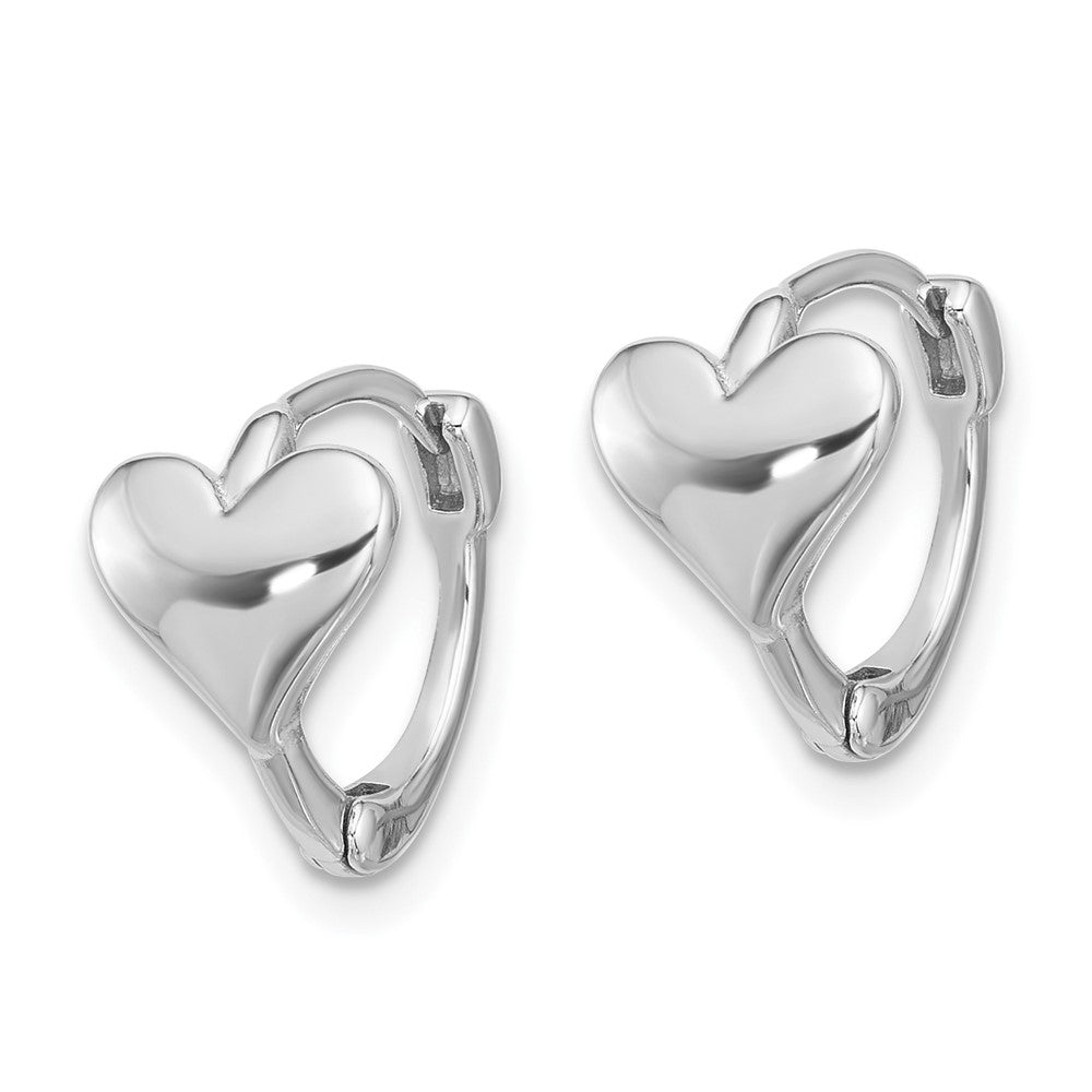 Rhodium-plated Sterling Silver Heart Hinged Hoop Earrings