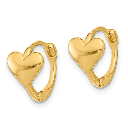 Yellow Gold-plated Sterling Silver Heart Hinged Hoop Earrings