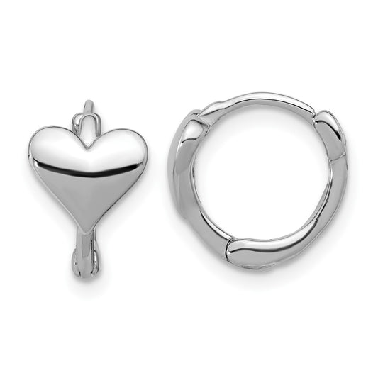 Rhodium-plated Sterling Silver Heart Hinged Hoop Earrings