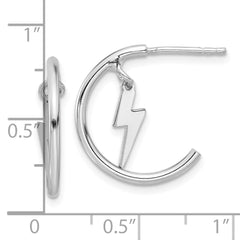 Rhodium-plated Sterling Silver Lighting Bolt Dangle J-Hoop Post Earrings