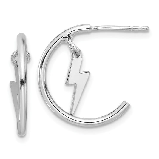 Rhodium-plated Sterling Silver Lighting Bolt Dangle J-Hoop Post Earrings