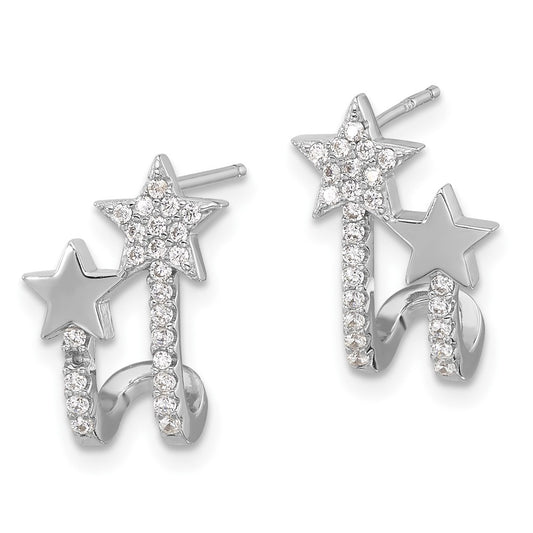 Rhodium-plated Sterling Silver CZ Star Cuff Post Earrings