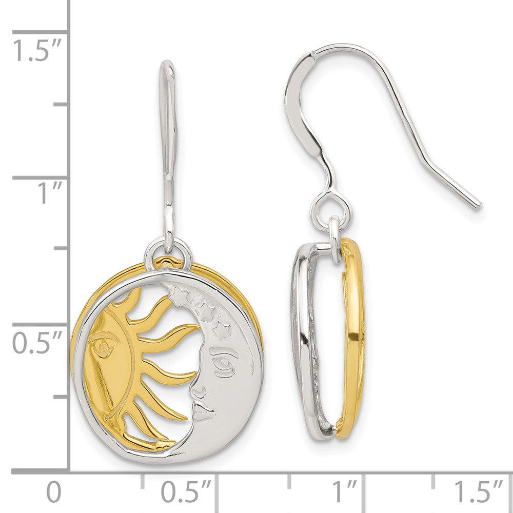 Sterling Silver & Yellow Gold-plated Sun and Moon Dangle Earrings
