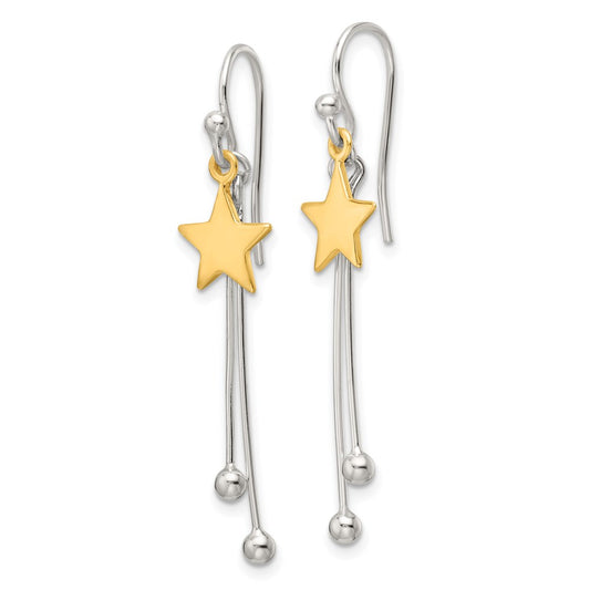 Yellow Gold-plated Sterling Silver Polished Star Dangle Earrings