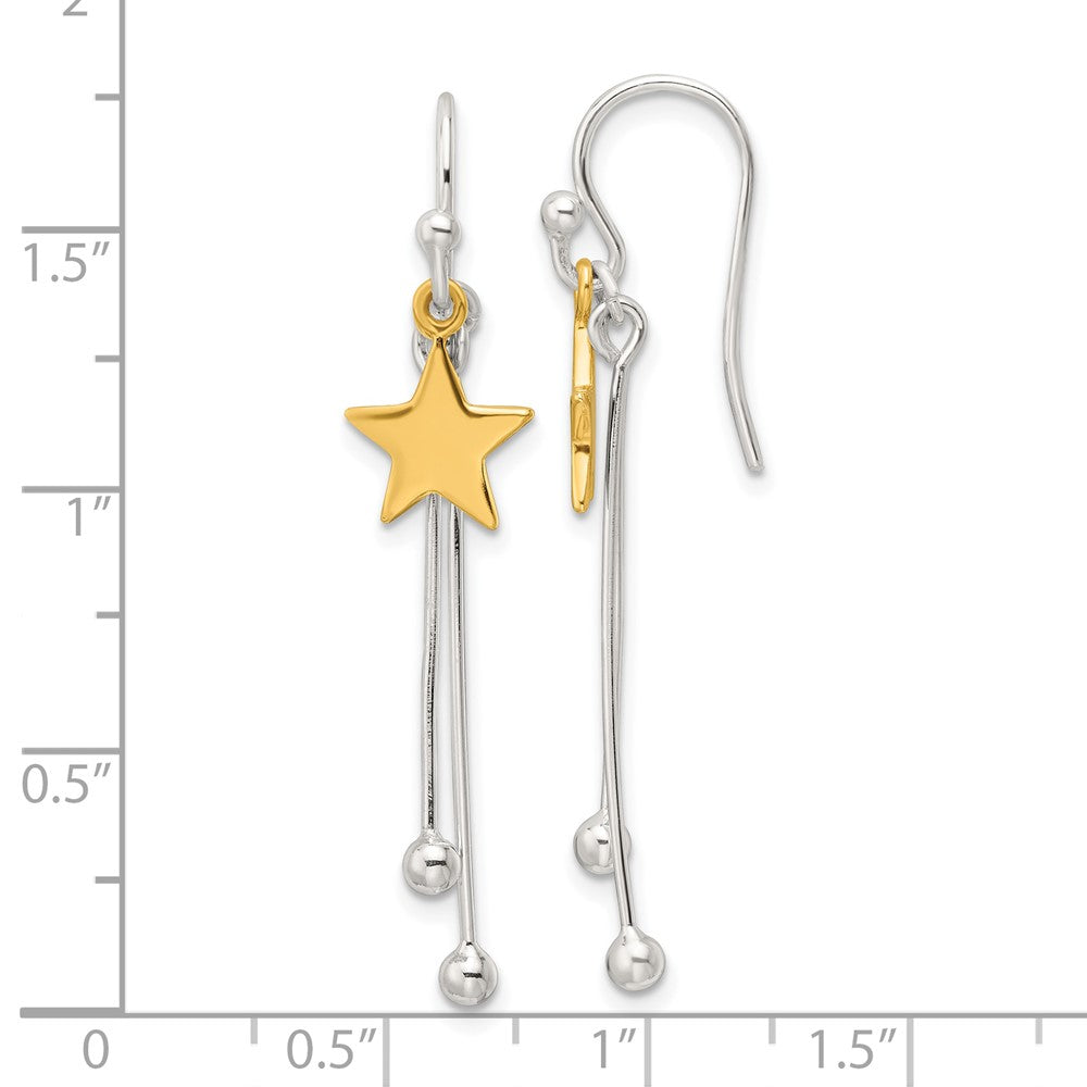 Yellow Gold-plated Sterling Silver Polished Star Dangle Earrings