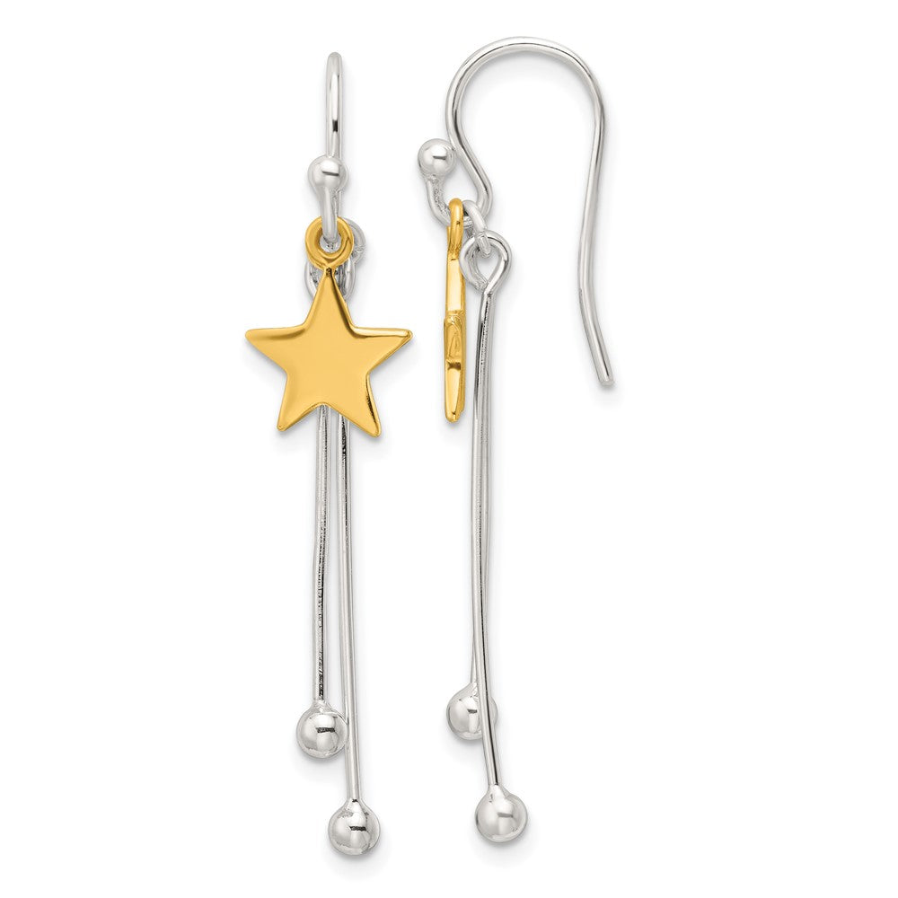 Yellow Gold-plated Sterling Silver Polished Star Dangle Earrings