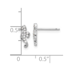 Rhodium-plated Sterling Silver CZ Seahorse Post Earrings