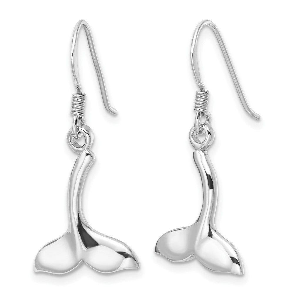 Rhodium-plated Sterling Silver Polished Whale Tail Dangle Earrings