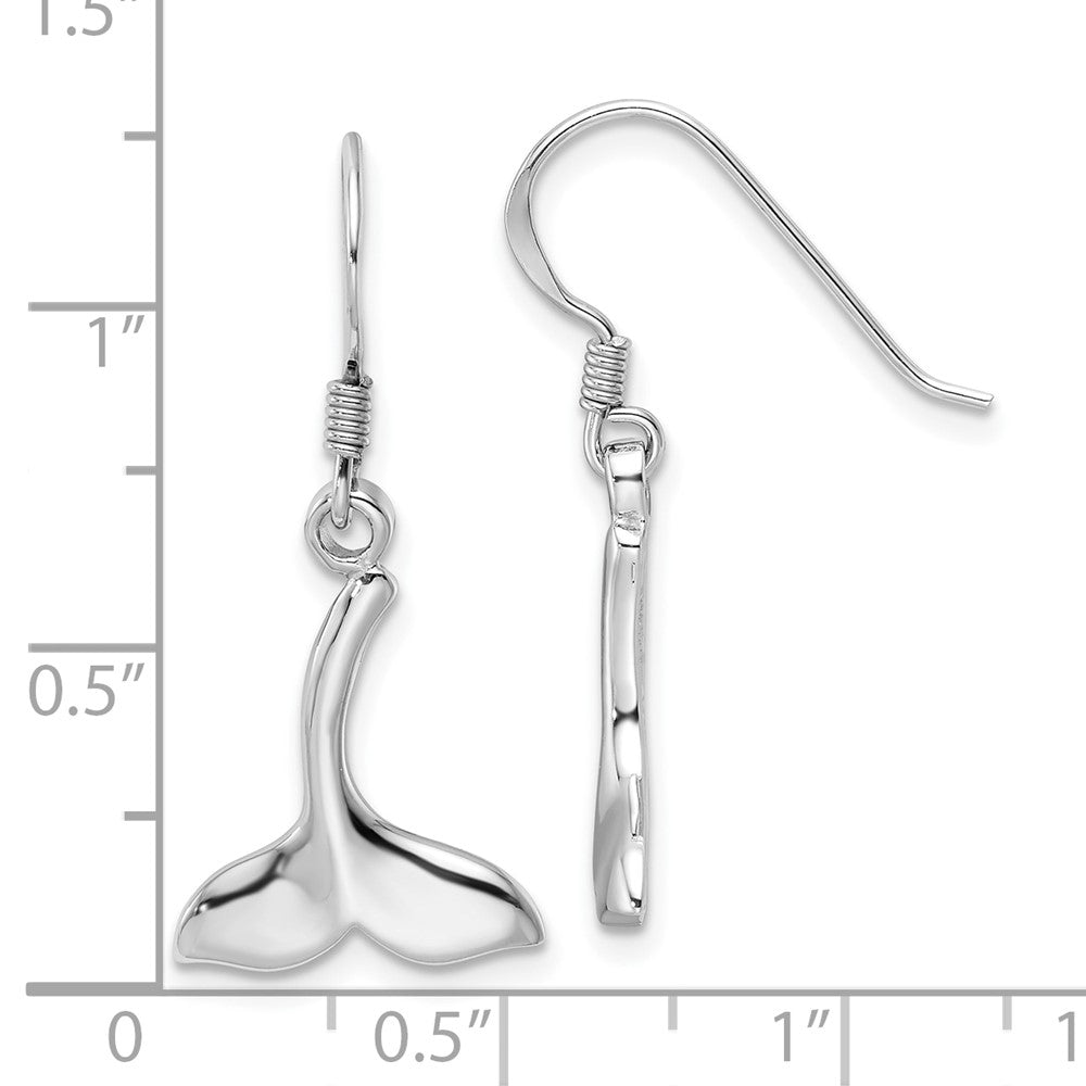 Rhodium-plated Sterling Silver Polished Whale Tail Dangle Earrings