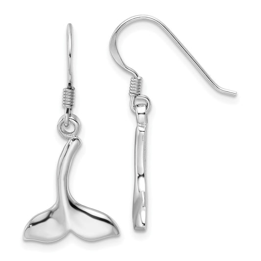 Rhodium-plated Sterling Silver Polished Whale Tail Dangle Earrings