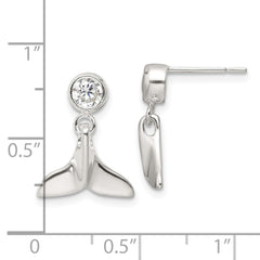 Sterling Silver Polished CZ Whale Tail Post Dangle Earrings