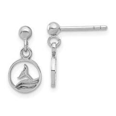 Rhodium-plated Sterling Silver Whale Dolphin Tail Post Dangle Drop Earrings