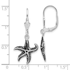 Rhodium-plated Sterling Silver Oxidized Starfish Dangle Leverback Earrings