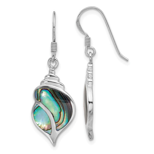 Rhodium-plated Sterling Silver Polished Abalone Dangle Shell Earrings