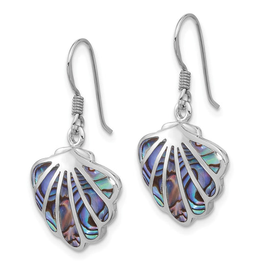 Rhodium-plated Sterling Silver Polished Abalone Shell Dangle Earrings