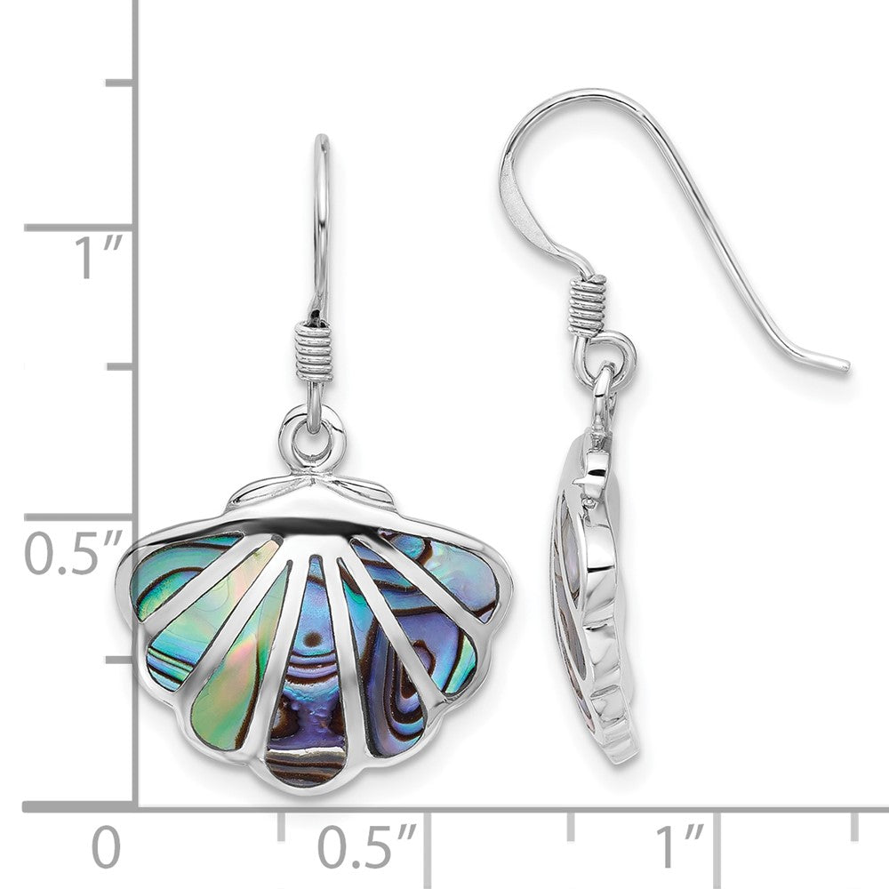 Rhodium-plated Sterling Silver Polished Abalone Shell Dangle Earrings