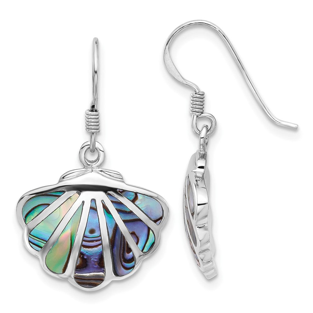 Rhodium-plated Sterling Silver Polished Abalone Shell Dangle Earrings