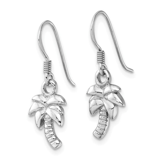 Rhodium-plated Sterling Silver Polished Palm Tree Dangle Earrings