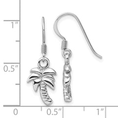 Rhodium-plated Sterling Silver Polished Palm Tree Dangle Earrings