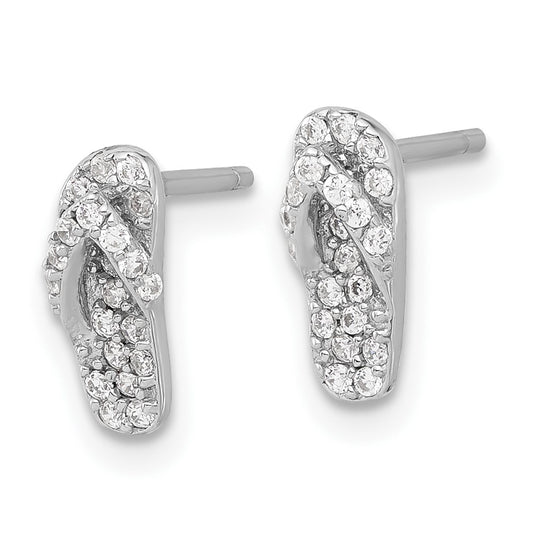 Rhodium-plated Sterling Silver CZ Flip Flop Post Earrings