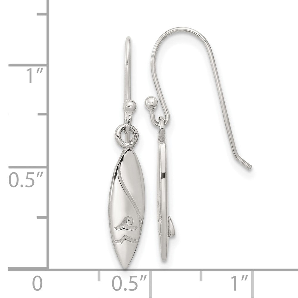 Sterling Silver Polished Pointed Oval Wave Shephard Hook Dangle Earrings