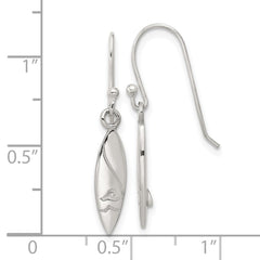 Sterling Silver Polished Pointed Oval Wave Shephard Hook Dangle Earrings