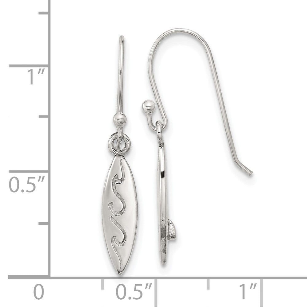 Sterling Silver Polished Etched Waves Pointed Oval Earrings