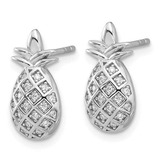Rhodium-plated Sterling Silver CZ Pineapple Post Earrings