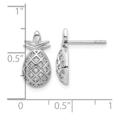 Rhodium-plated Sterling Silver CZ Pineapple Post Earrings