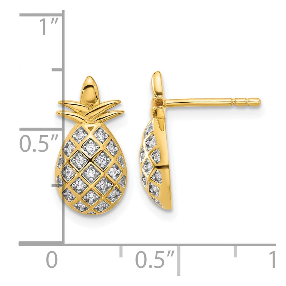 Yellow Gold-plated Sterling Silver CZ Pineapple Post Earrings