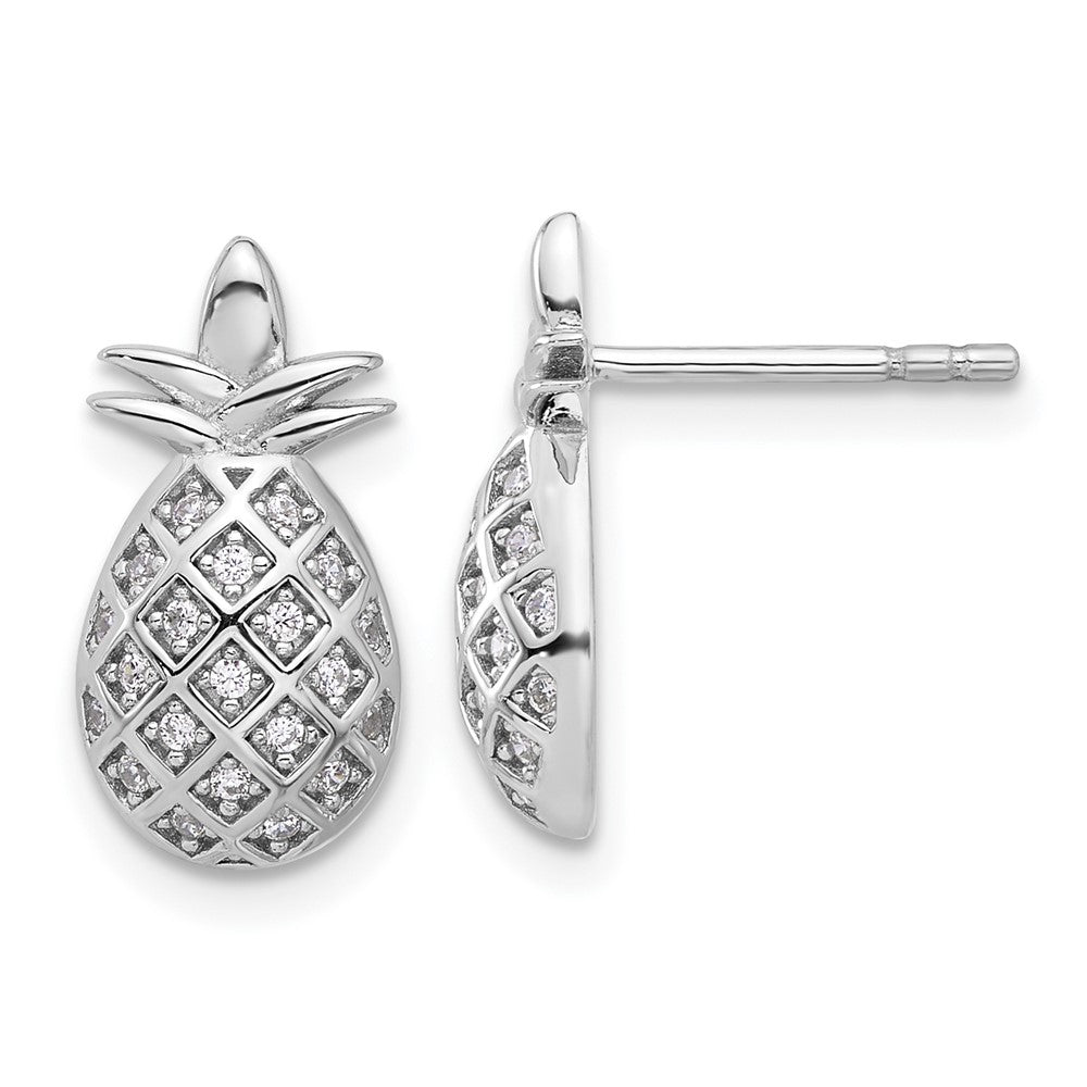 Rhodium-plated Sterling Silver CZ Pineapple Post Earrings