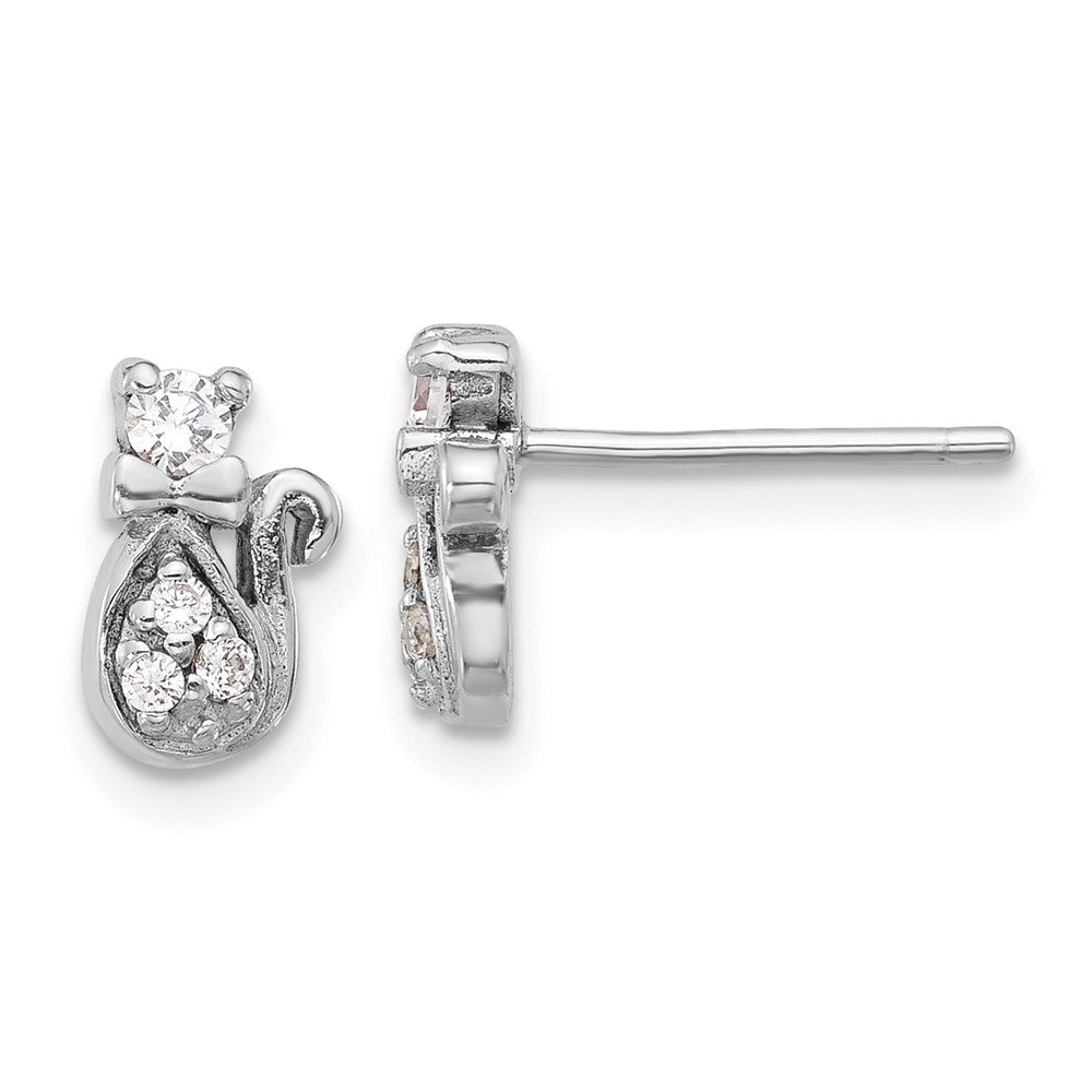 Rhodium-plated Sterling Silver CZ Cat Post Earrings
