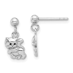 Rhodium-plated Sterling Silver Enameled Cat Post Dangle Earrings