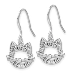 Sterling Silver CZ Cat Head Dangle Earrings