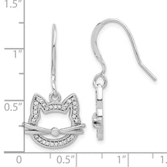 Sterling Silver CZ Cat Head Dangle Earrings