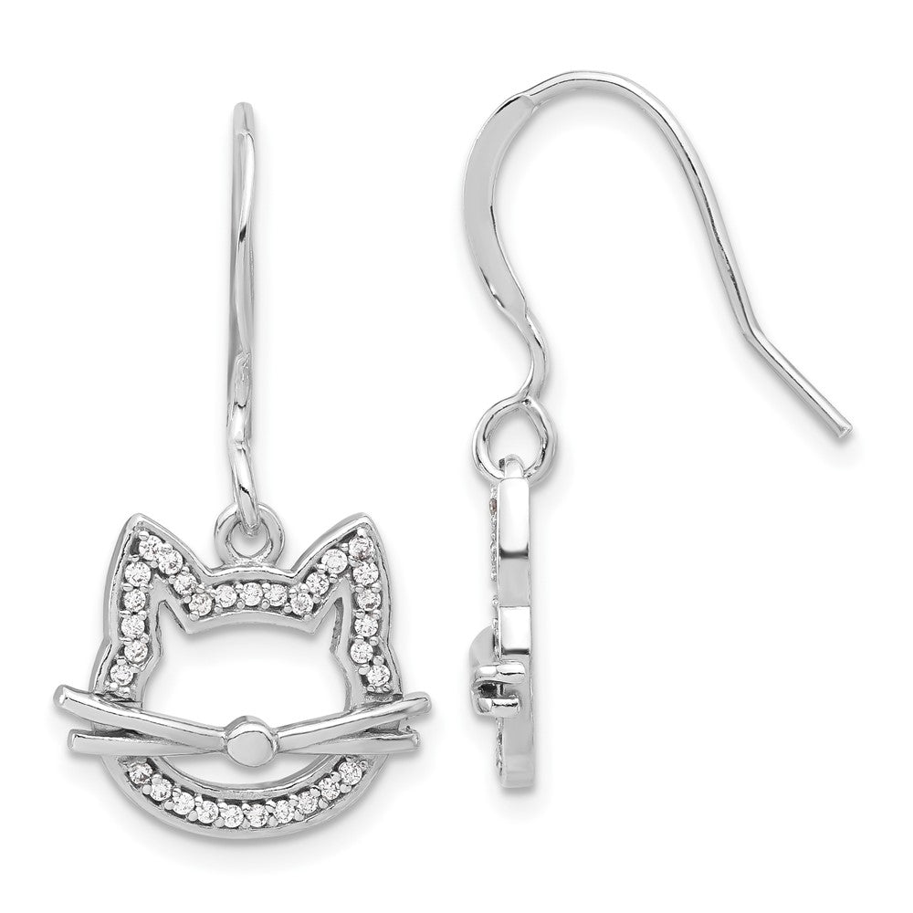 Sterling Silver CZ Cat Head Dangle Earrings