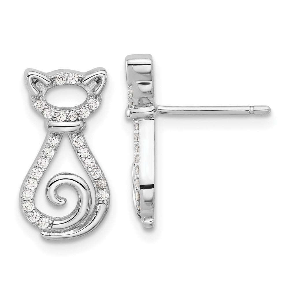 Rhodium-plated Sterling Silver CZ Cat Post Earrings