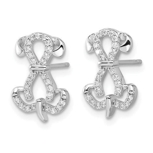 Rhodium-plated Sterling Silver CZ Dog Post Earrings