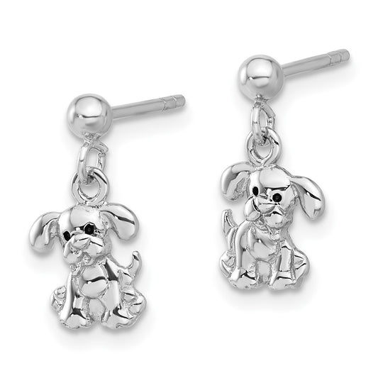 Rhodium-plated Sterling Silver Enameled Dog Post Dangle Earrings