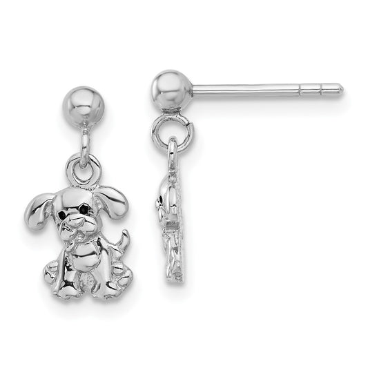 Rhodium-plated Sterling Silver Enameled Dog Post Dangle Earrings