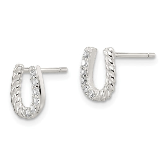 Sterling Silver E-Coating CZ Horseshoe Earrings