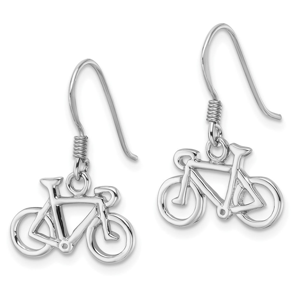 Rhodium-plated Sterling Silver Polished Bicycle Dangle Earrings