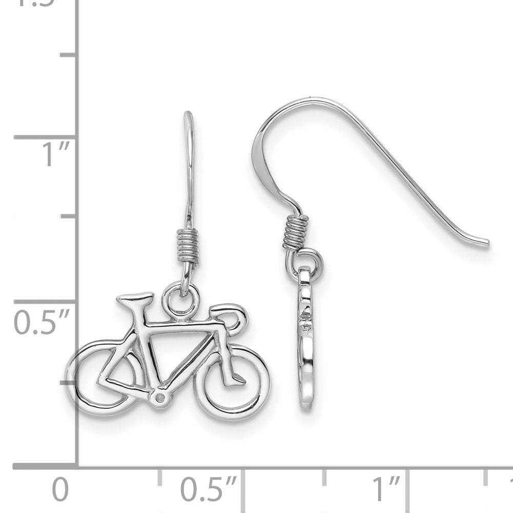 Rhodium-plated Sterling Silver Polished Bicycle Dangle Earrings